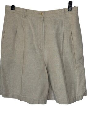 Liz Claiborne Liz Sport Linen Flax Blend Shorts Sz 10 Pleated High Waist Beige